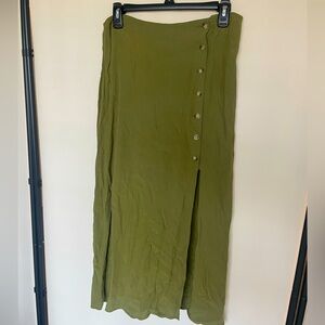 Urban Outfitters Green Silk Midi Skirt with Slit and Buttons